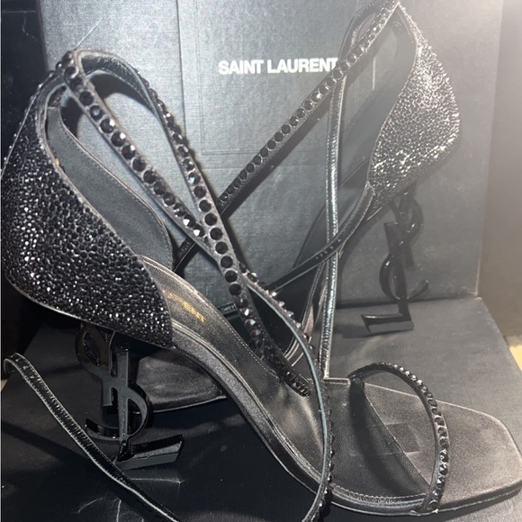 Yves Saint Laurent Shoes - Yves Saint Laurent Black Crystal Embellished Strappy Heels